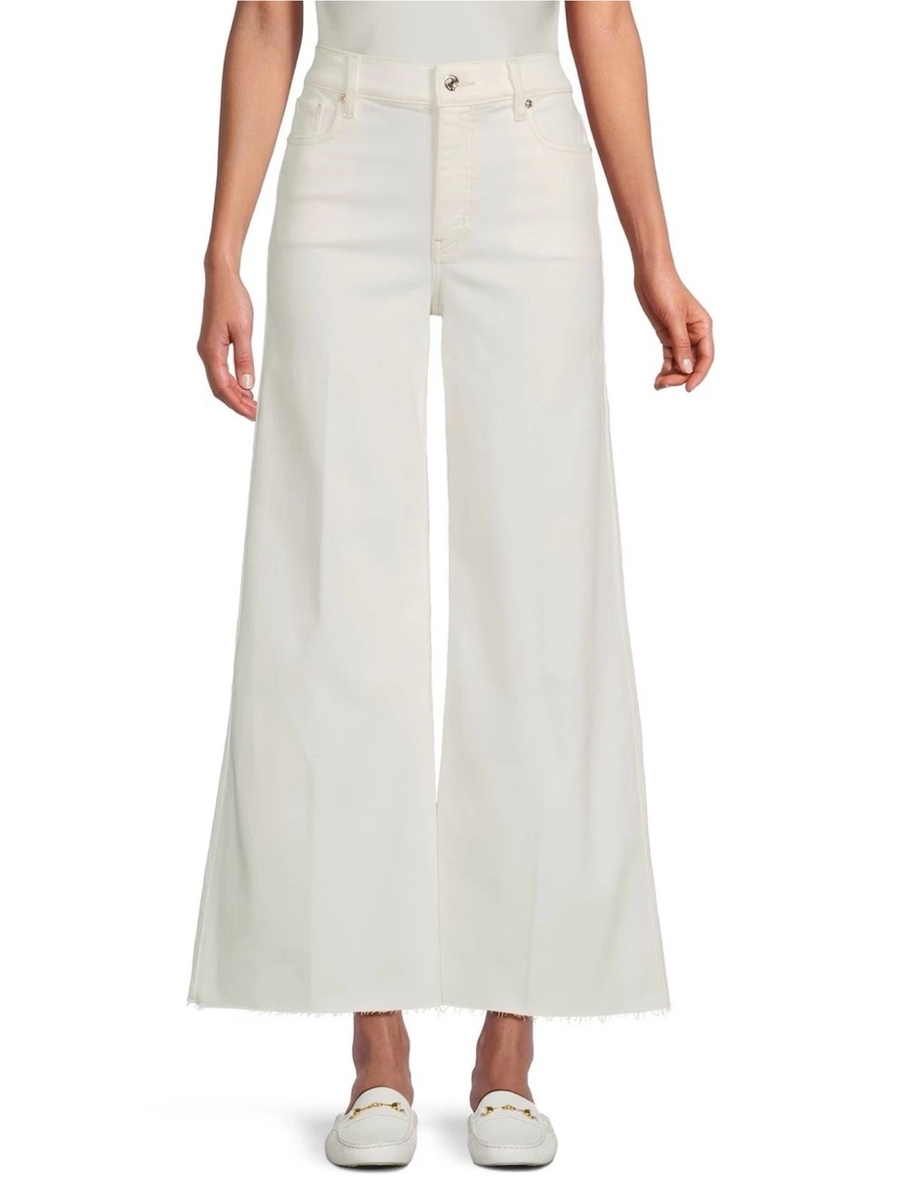 Frame Denim Le Palazzo Crop Womens 28x28 White Raw Hem Wide Leg Stretch Jeans